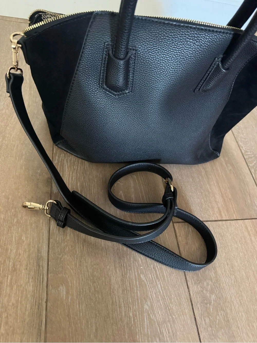 Sole Society Black Faux Leather and Suede Satchel